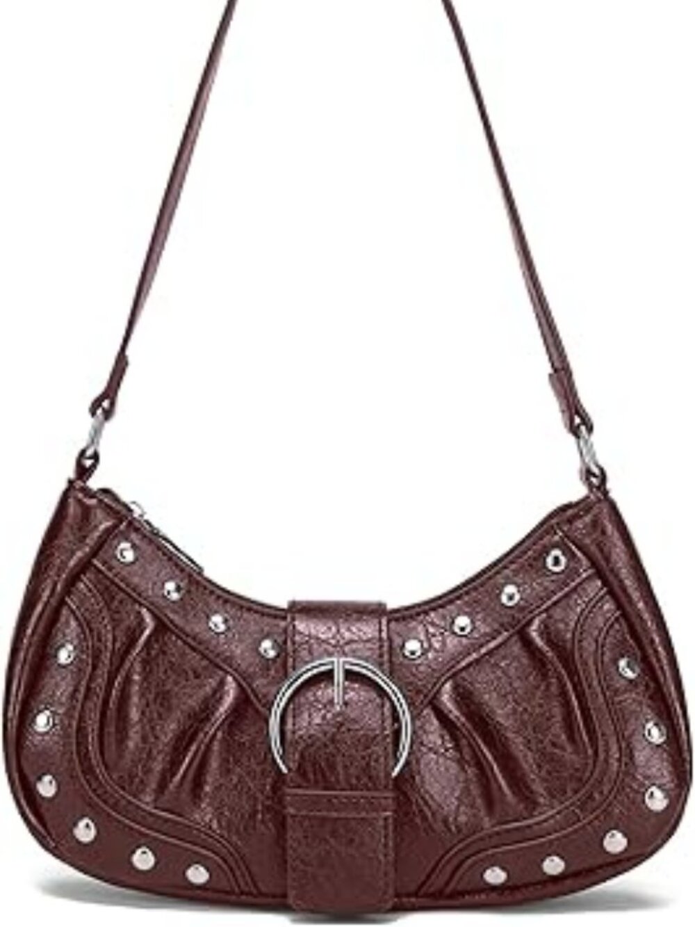 Brown Shoulder Bag with‎ Rivets Punk Style Handbag Fashion Small